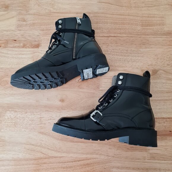 All Saints Donita Black Glossy Leather Lace Up Strappy Combat Ankle Boot US 10 - Picture 4 of 7